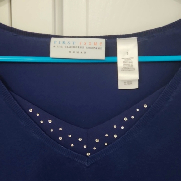 LIZ Claiborne size 3x Navy color with rhinestones by First issue stretchy soft. - Picture 3 of 6